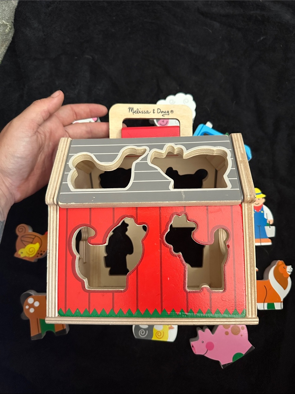 Melissa & Doug Red Wooden Farm Animal Shape Sorter House